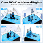 JMFONE Universal Travel Adapter, 2 USB-C & 2 USB-A Ports, 2500W AC Outlet