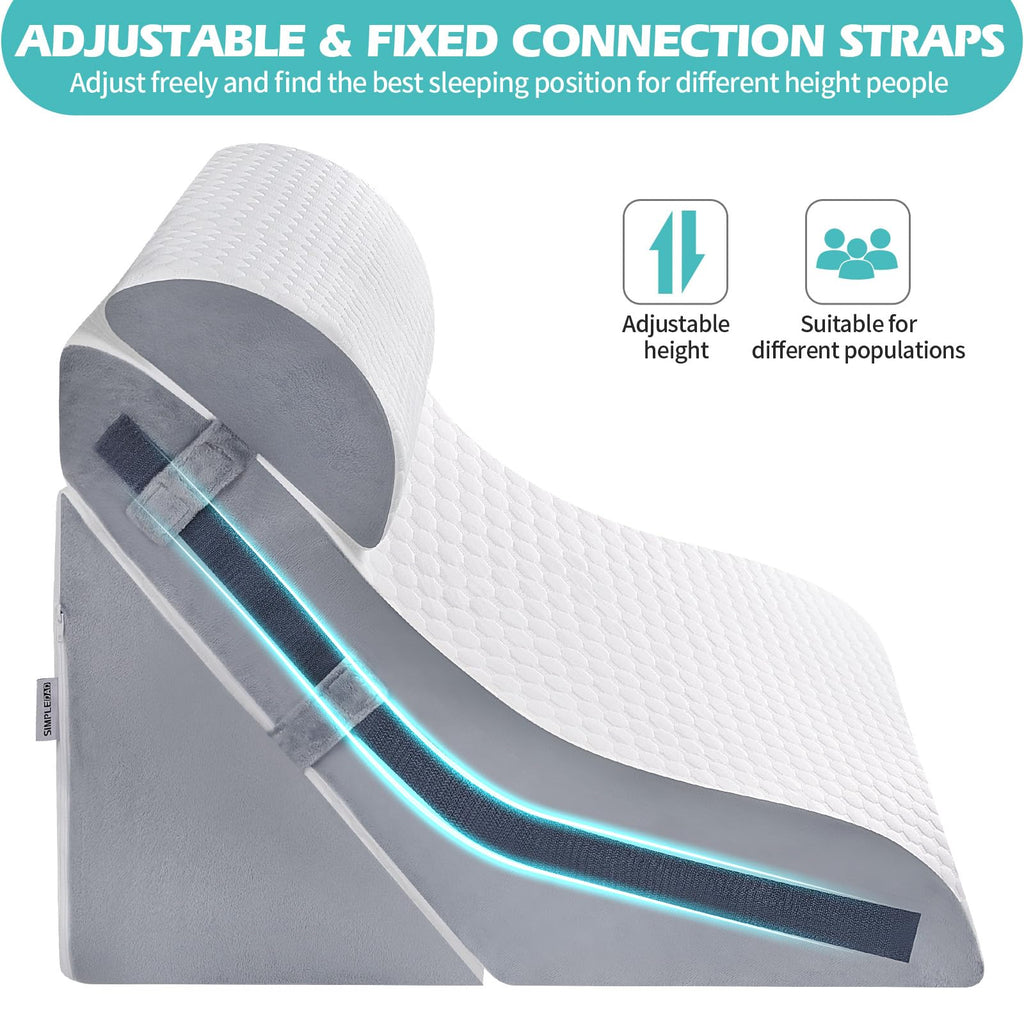 Simpledad Wedge Pillow for Sleeping, Orthopedic Bed Wedge Pillow Set, 15-in-1 3PCS Adjustable Memory Foam Wedge Pillows Post Surgery, 9 &16 & 20 inches Height 3-in-1 Incline Wedges Pillows