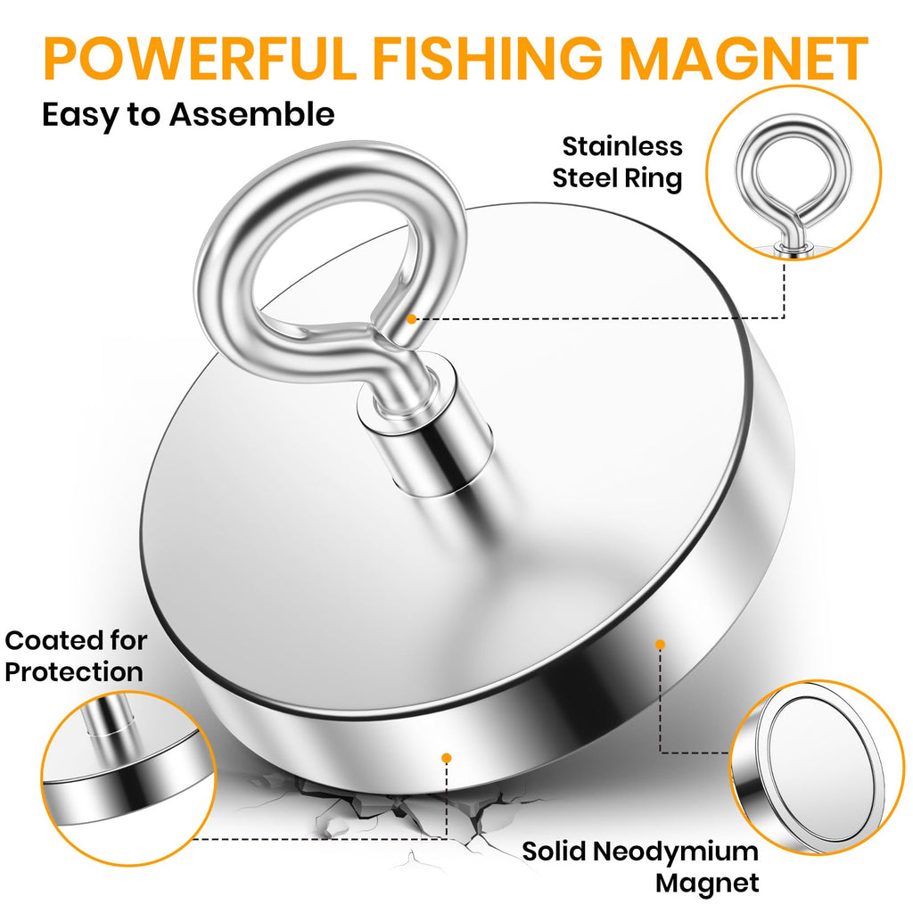 VNDUEEY Super Strong Neodymium Fishing Magnets, 1000 lbs Pulling Force, Rare Earth Magnets, Magnet Fishing with Countersunk Hole Eyebolt for Retrieving in River Lake, Beach, Lawn -3.54"