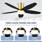 Surtime 42" Ceiling Fans with Lights-Low Profile Ceiling Fan with Light and Remote/APP Control,Flush Mount Gold Ceiling Fan with Reversible Black Blades