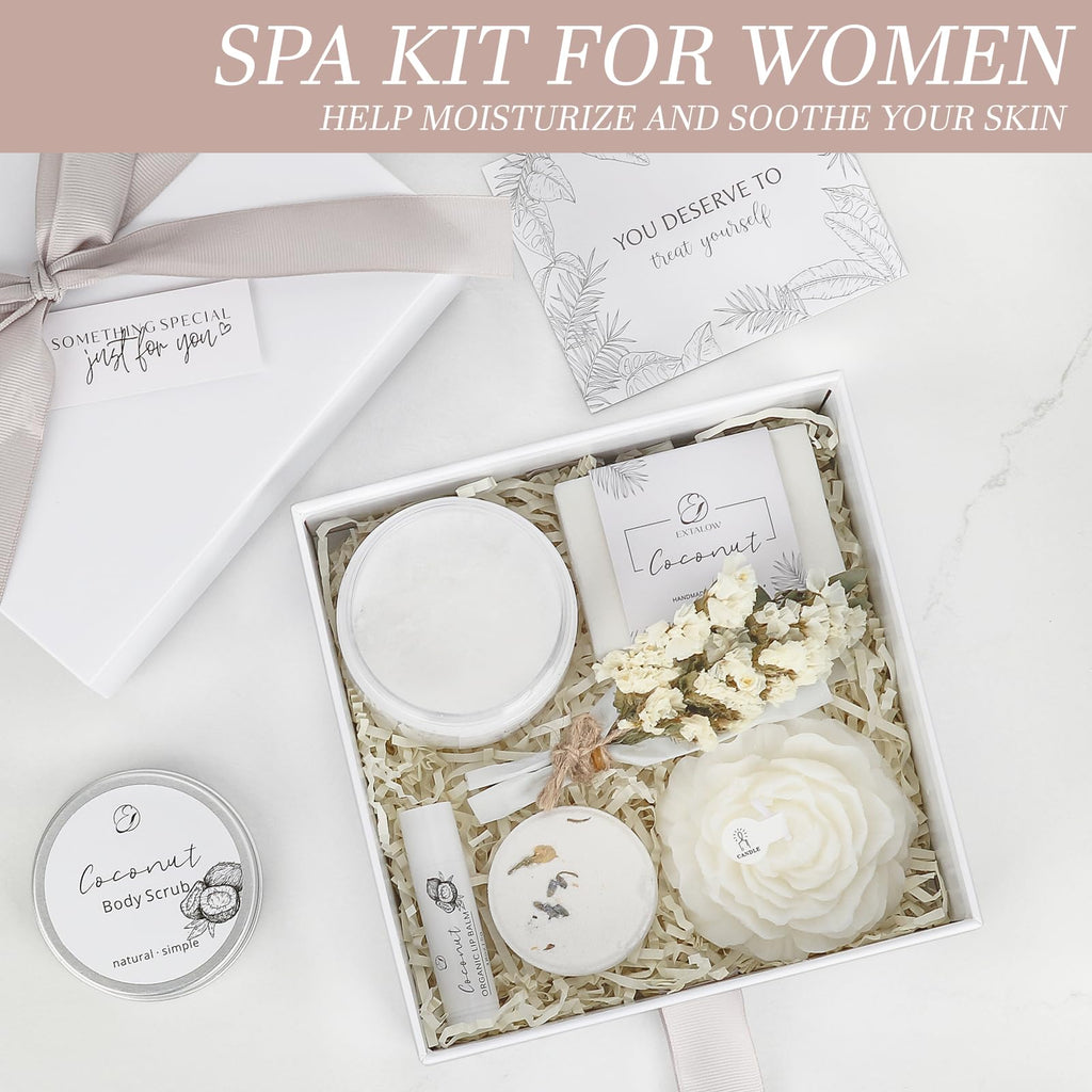 EXTALOW Spa Gifts for Women Bath and Body Gift Basket Valentines Day Gifts Coconut Lavender Home Spa Set Self Care Gift for Mom Sister Her Wife Birthday Gifts Spa Kit Care Package Thank You Gift