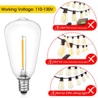 VISTERLITE E12/C7 Base LED Replacement Bulbs for ST38 Outdoor String Lights - Not Solar, Vinatge 1W LED Shatterproof Bulb, Warm White 2200K, 50 Pack