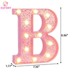 EUFONY Pink Marquee Light Up Letters, Glitter Alphabet LED Letter Lights for Pink Birthday Party Decorations, Battery Operated Letter Sign for Girls Room Vanity Table Decor, Warm White Lights Letter B