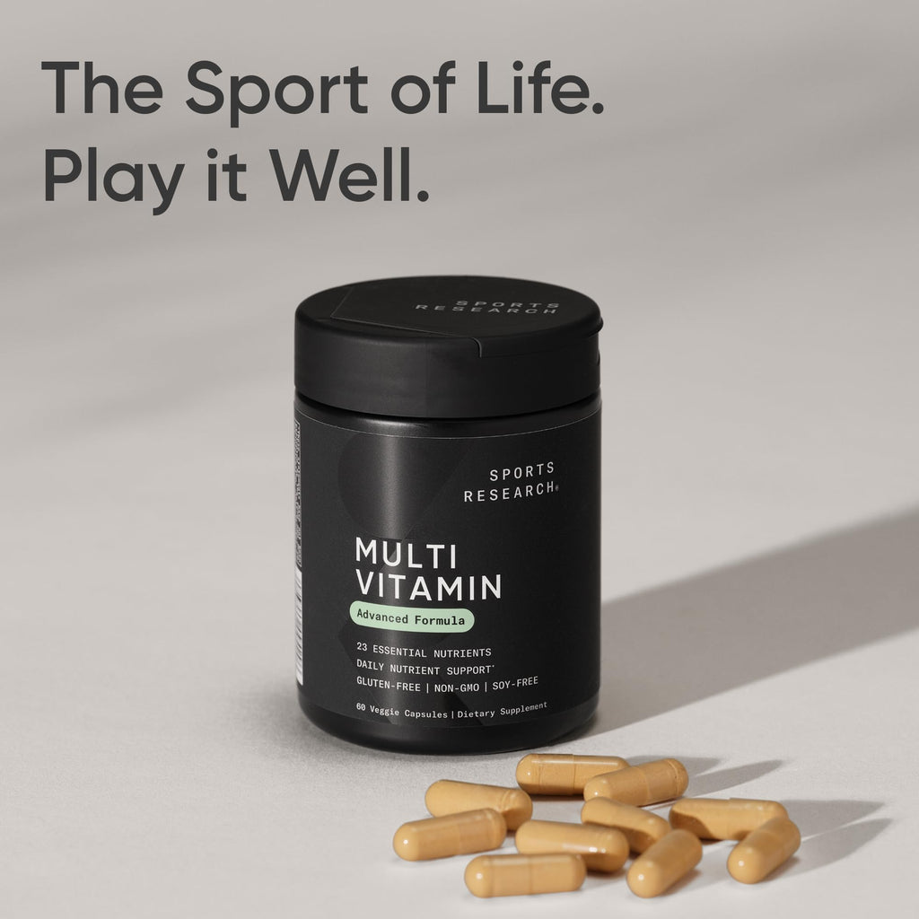 Sports Research® Multivitamin – Advanced Formula - 23 Essential Vitamins & Minerals with CoQ10 & Iodine - Daily Nutrient Support*- Non-GMO Tested & Gluten-Free -60 Veggie Capsules
