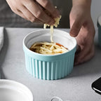 DOWAN 10 oz Porcelain Ramekins - Oven Safe for Creme Brulee & Souffle, Classic Style Baking Bowls, Set of 6, Blue