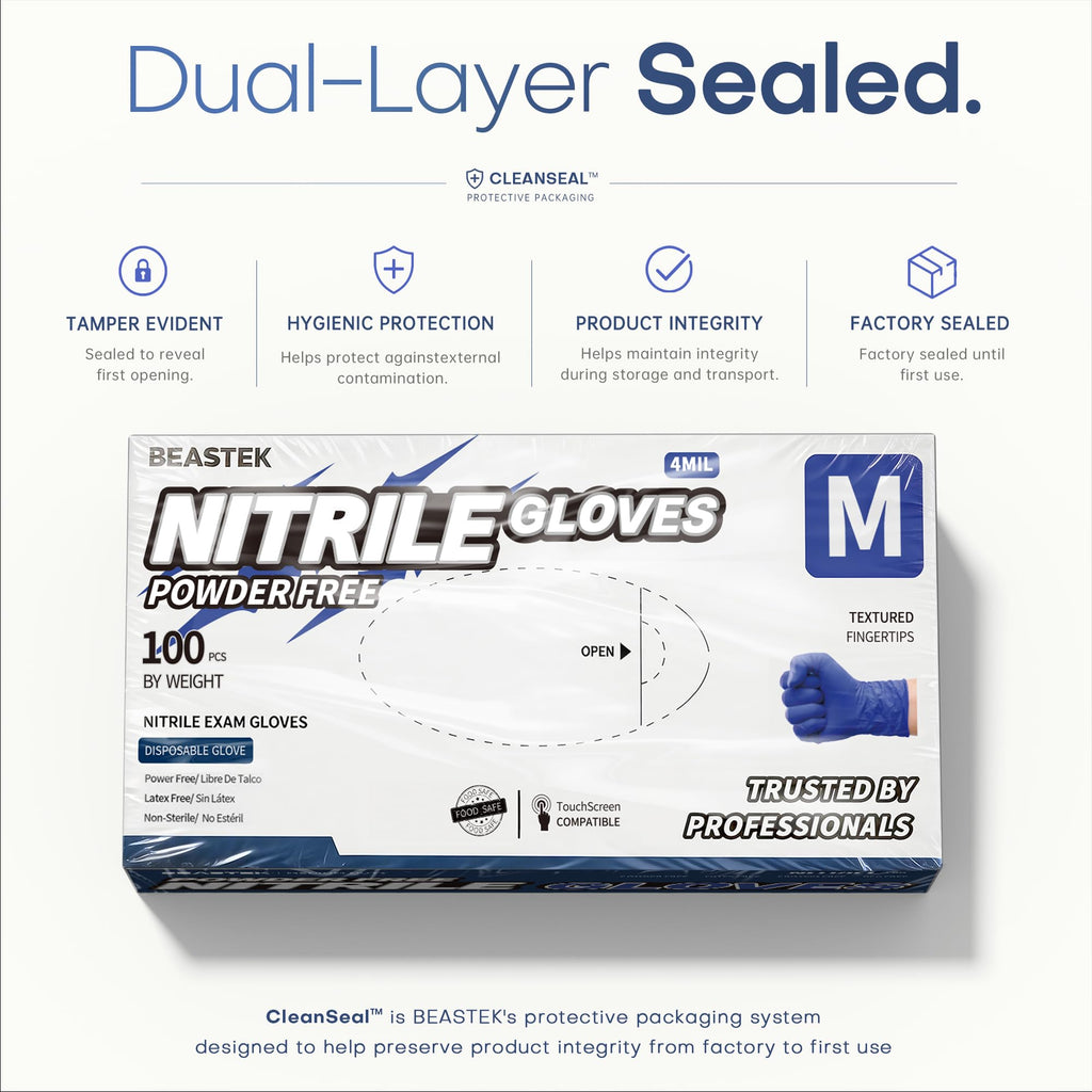 BEASTEK Nitrile Exam Gloves 4Mil Powder-Free Disposable Blue Violet 100Ct M