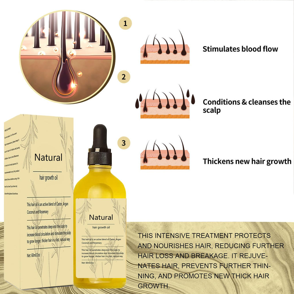 Vegan Natural Hair Growth Oil, 1Pcs hair growth oil Rosemary Oil for Hair Growth Organic for dry damaged hair and growth