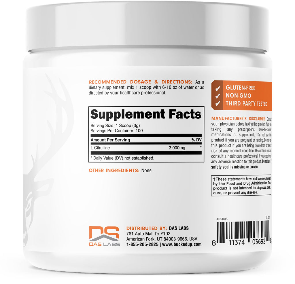 Bucked Up L-Citrulline 3000mg Powder, Essentials (100 Servings)