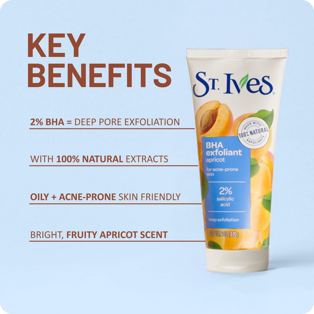 St. Ives Acne Control Apricot Face Scrub, Deep Exfoliator Skin Care, Prevents Acne for Radiant Skin, Salicylic Acid Acne Treatment Facial Scrub, Made with 100% Natural Exfoliants, 6 oz, 4 Pack