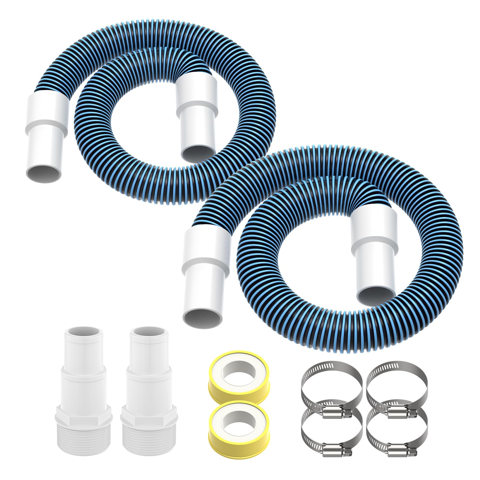 Pool Filter Hose Replacement Kit, 1.5" 3 Foot Heavy Duty Above Ground Pool Hose Compatible with Intex Pool Filter Pumps (4 Clamps+2 Adapters+2 Tapes)