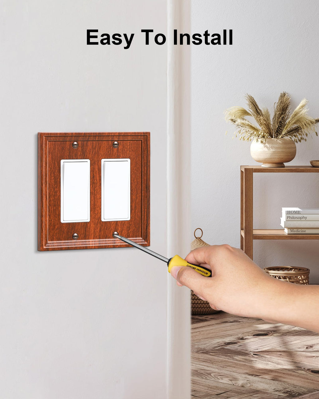 TREEWELL 2-Pack Double Decorator Outlet Cover Plate, Wood Grain Modern Decorative Switch Plates and Outlet Covers, Natural Bamboo Fiber Wall Plates for Electrical Outlets