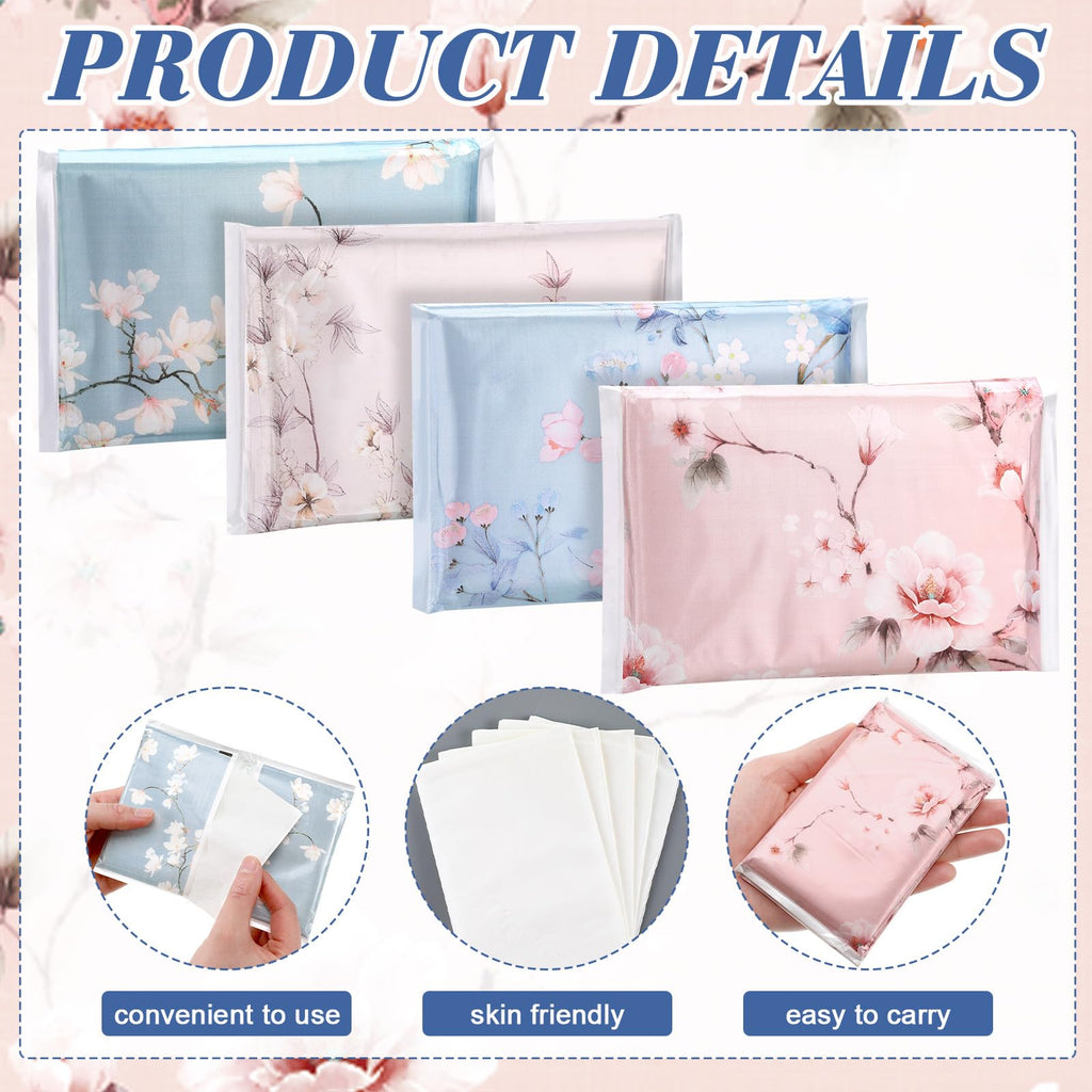 Tinlade 24 Packs Travel Size Tissue Pocket Slim Pack Facial 3 Ply Wallet Size Pocket Tissues for Travel Wedding Party Favors, 10 Sheets Each, 4 Styles(Flower)