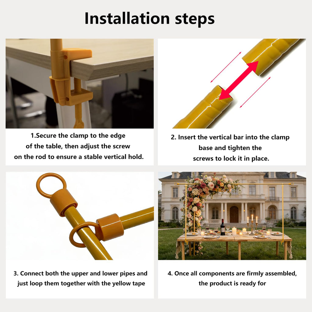 Over The Table Rod Stand with Clamps, Gold Table Arch Stand with Clamps