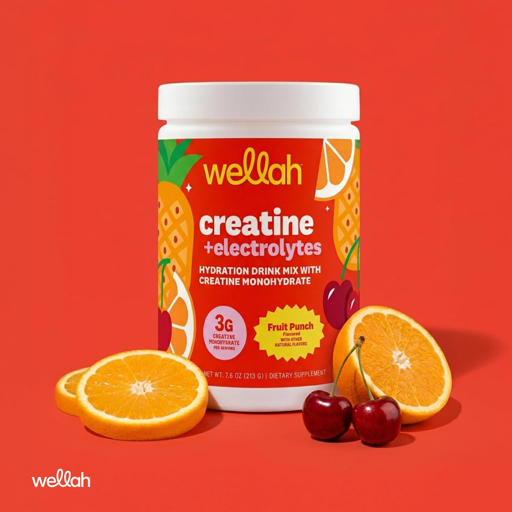 Wellah Creatine + Electrolytes Powder (Fruit Punch) 30 Servings - Hydration Drink Mix with 3g of Creatine Monohydrate