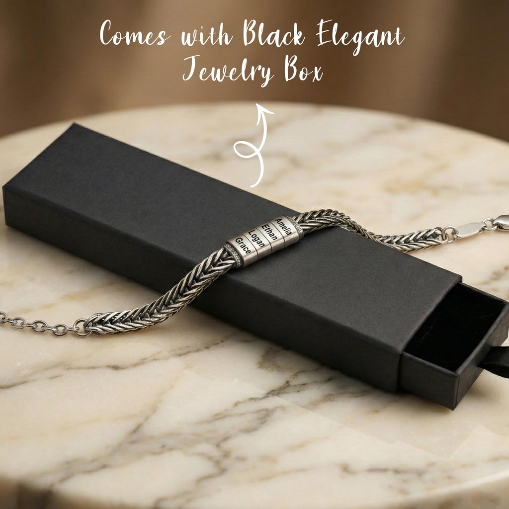 Personalized Silver Stainless Bracelet, 1-10 Bead, Custom Engraved Gift