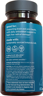 Viva Naturals Antarctic Krill Oil 1250 mg, Omega 3 EPA DHA and Astaxanthin, Joint Support and Brain Supplement with Antioxidant Properties, No Fishy Aftertaste (Pack of 6)