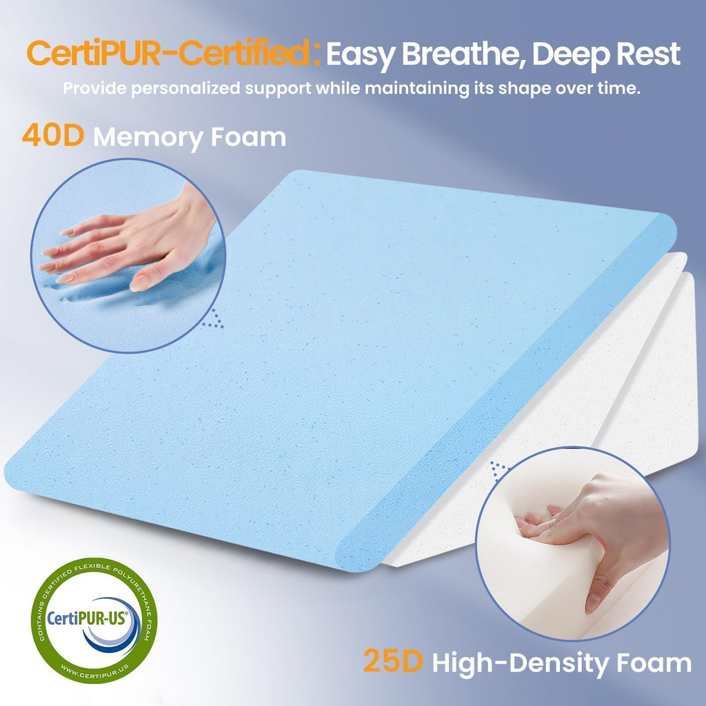 Sasttie Wedge Pillow Set for After Surgery, 2PCS Adjustable Bed Wedge Pillow Headboard with Memory Foam Neck Cushion – for Acid Reflux, Sleeping, Neck & Back Support, Dark Grey & White