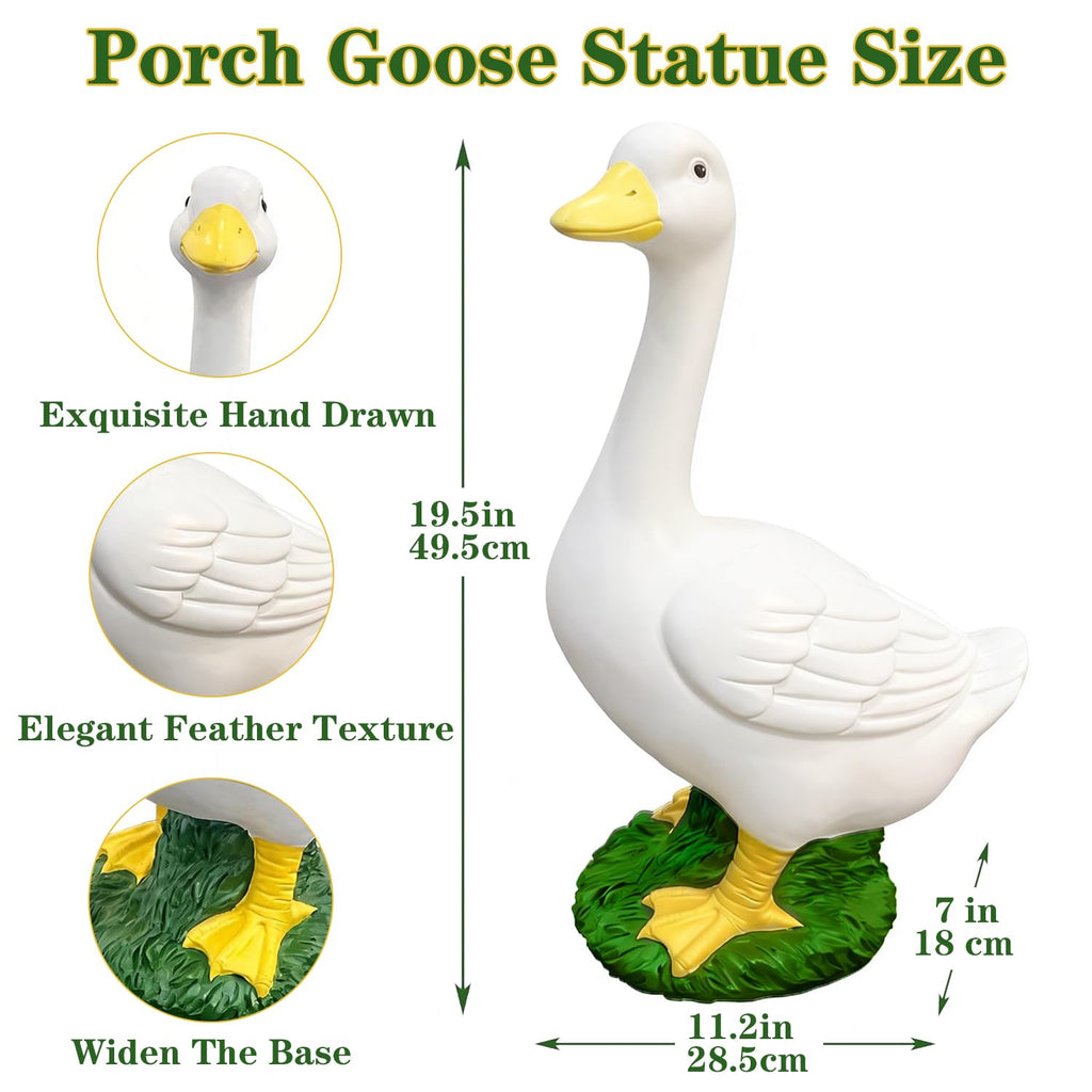 20″ Porch Goose Statue Garden Decor, Durable Resin Sculpture Hand-Painted