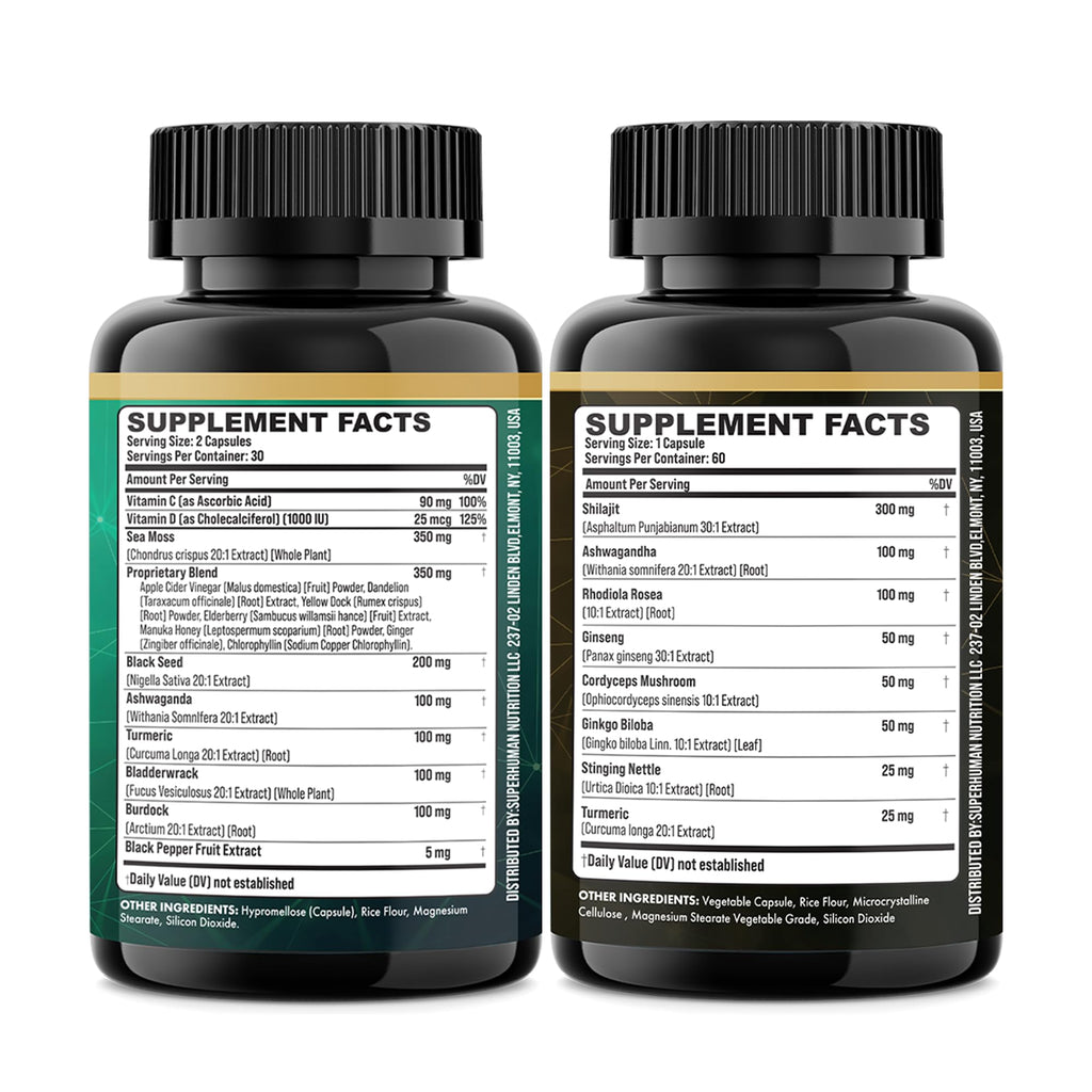 Shilajit & Sea Moss Bundle, Black Seed Oil & Ashwagandha, Vitality, 2 Pack