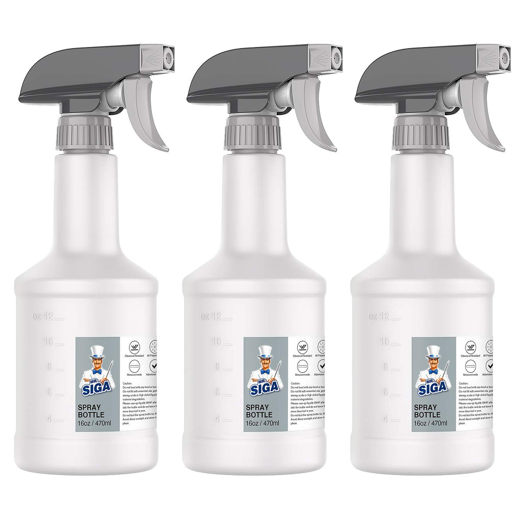MR.SIGA 16 oz Empty Plastic Spray Bottles for Cleaning Solutions, 3 Pack