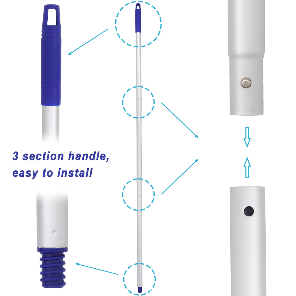 EaseYourDay Mop, One Pole with Two Blue Microfiber Cloth Heads (1 Handle & 2 Mop Heads)