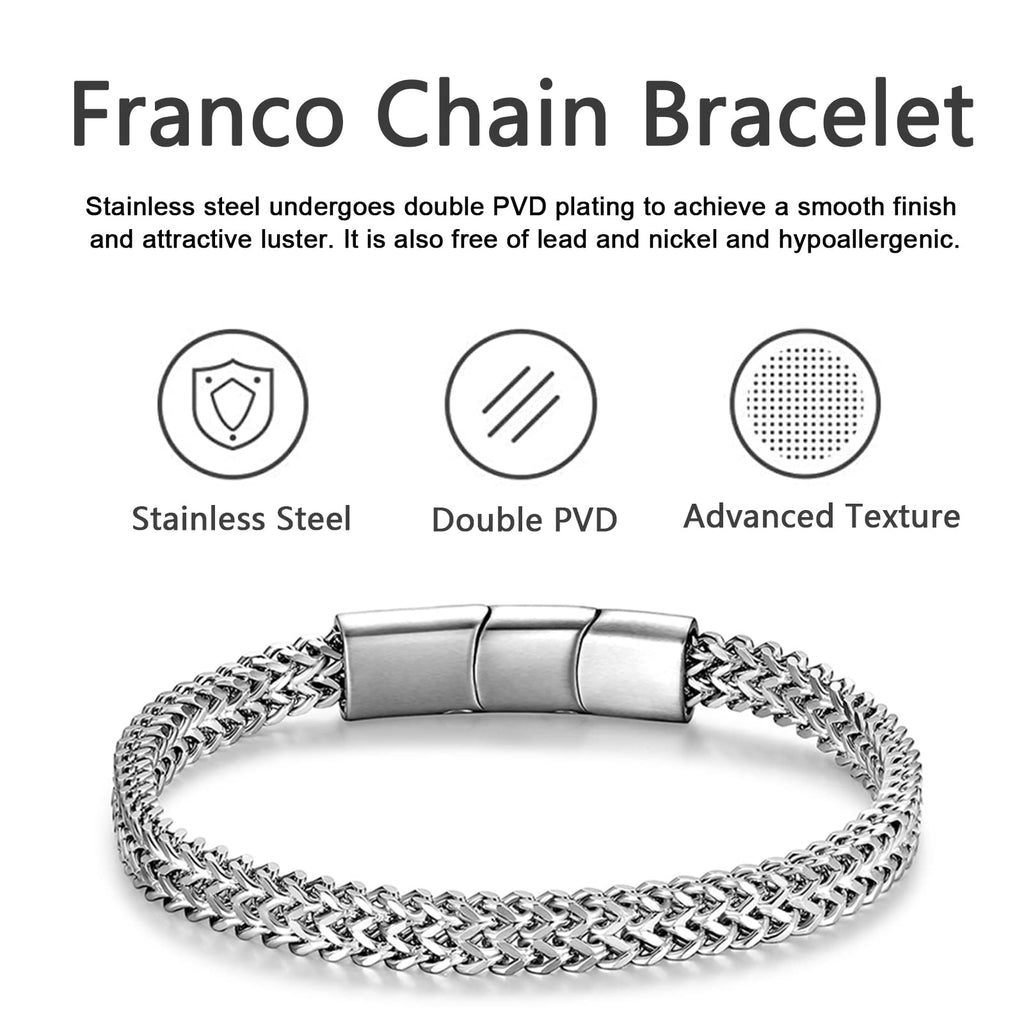 LUCKY2+7 Bracelets for Men-Stainless Steel Magnetic Clasp Franco Chain Mens Bracelet