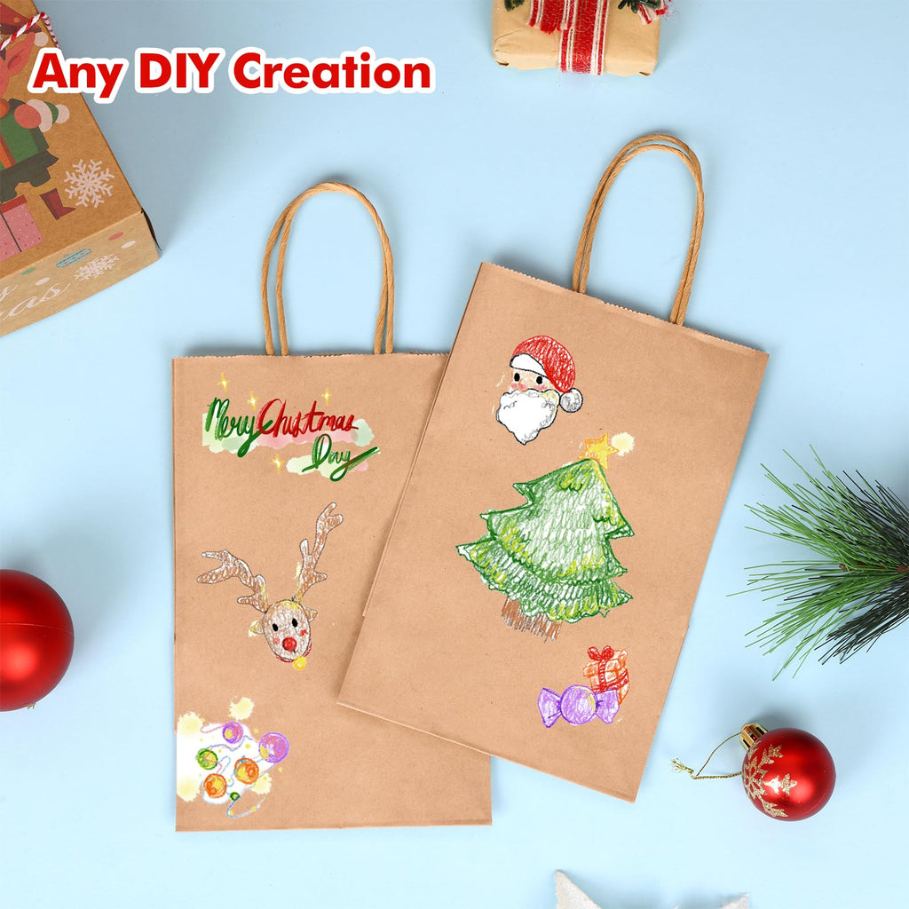 OUTUXED 150pcs Brown Paper Bags with Handles, 5.25x3.2x8in Small Gift Bags