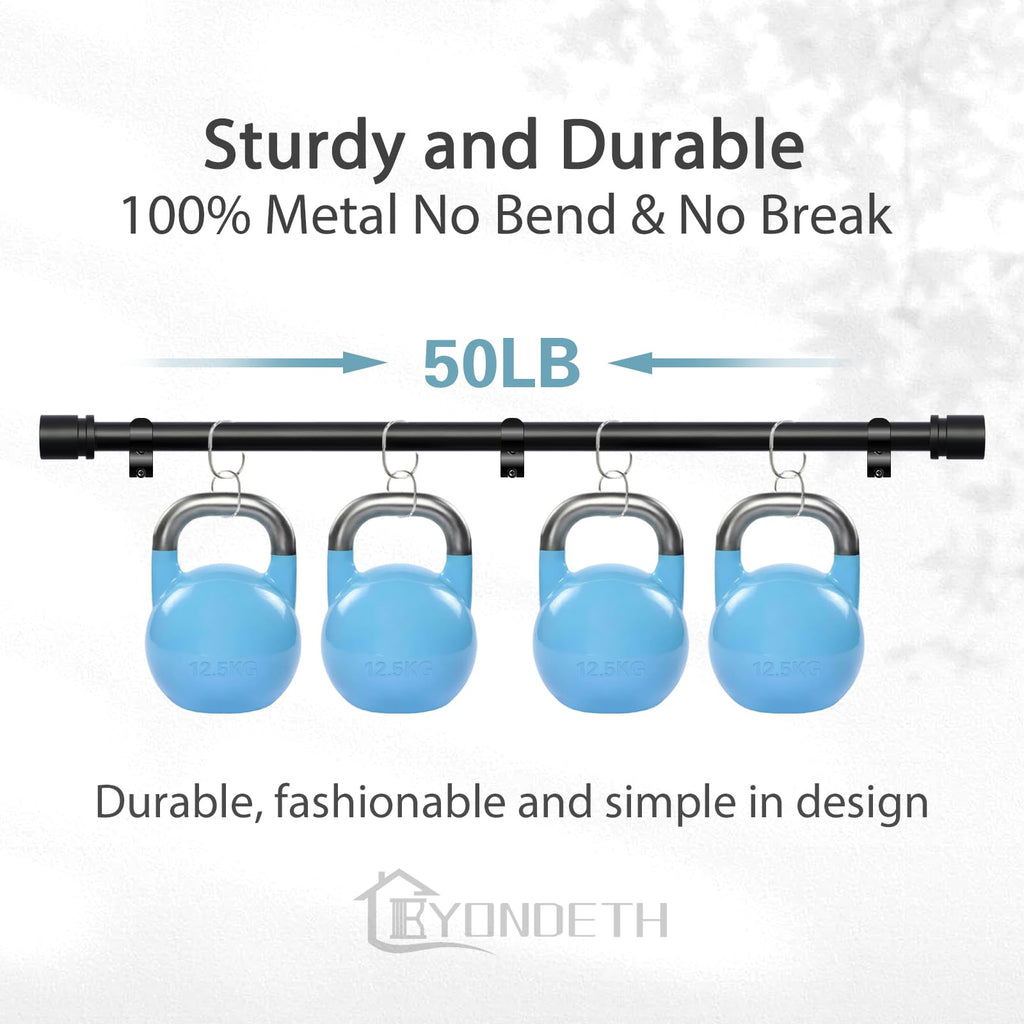 Byondeth Curtain Rods for Windows 16 to 144 Inches Adjustable Length 1 Inch Diameter Window Curtain Rod with Aluminium Finials, Black