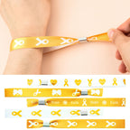 WANDIC 30 Pcs Gold Ribbon Bracelets, 5 Style Polyester Single Side Adjustable Childhood Cancer Awareness Support Wristband for Event Fundraising, 6.89 * 0.59 * 0.07, no Gemstone