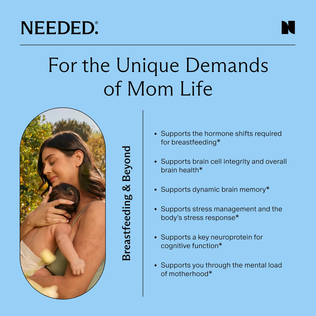 Needed. Cognitive Support - Comprehensive Supplement with Ashwagandha, Reishi & Lion's Mane Mushrooms, Breastfeeding Safe - Supports Focus, Attention, & Memory, 30-Day Supply