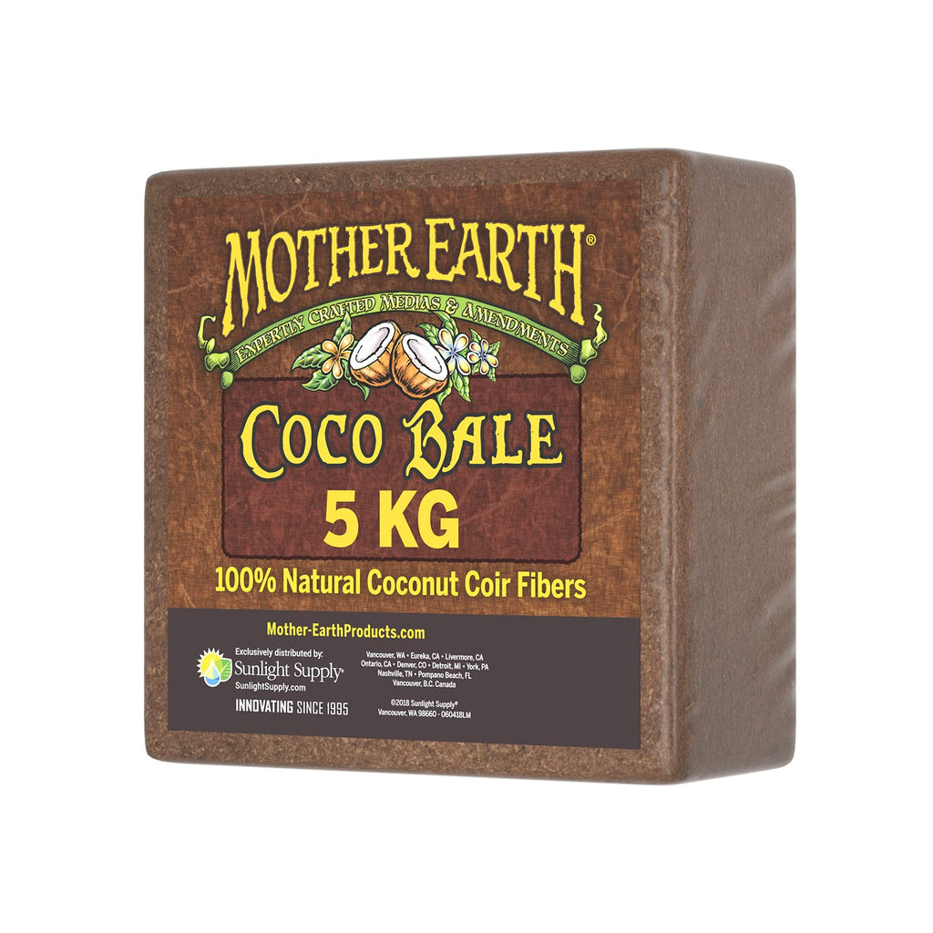 Mother Earth Coco Bale, 100% Natural Coco Coir Fiber for Soilless Gardening, 5 kg.