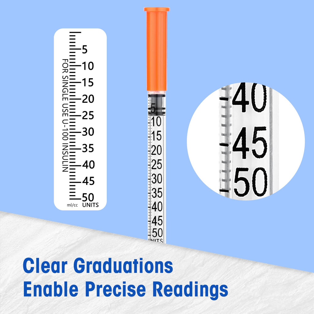 0.5ml Syringes with 30G 5/16 Inch Cap,U-100 5/16" 8mm Disposable Lab Syringe for Scientific,Individually Wrapped, Pack of 100