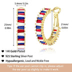 GLOQUAT American Flag Hoop Earring 14K Gold Plated Patriotic 4th of July Hoops for Women 925 Silver Post Flag Earrings Gold Hoops for Women Trendy Ole Miss Earring Red White and Blue Hoop Jewelry