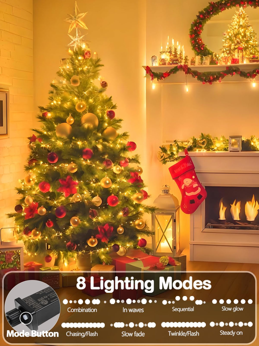 Extendable Christmas String Lights Indoor Outdoor 75.8FT 200 LED Warm White