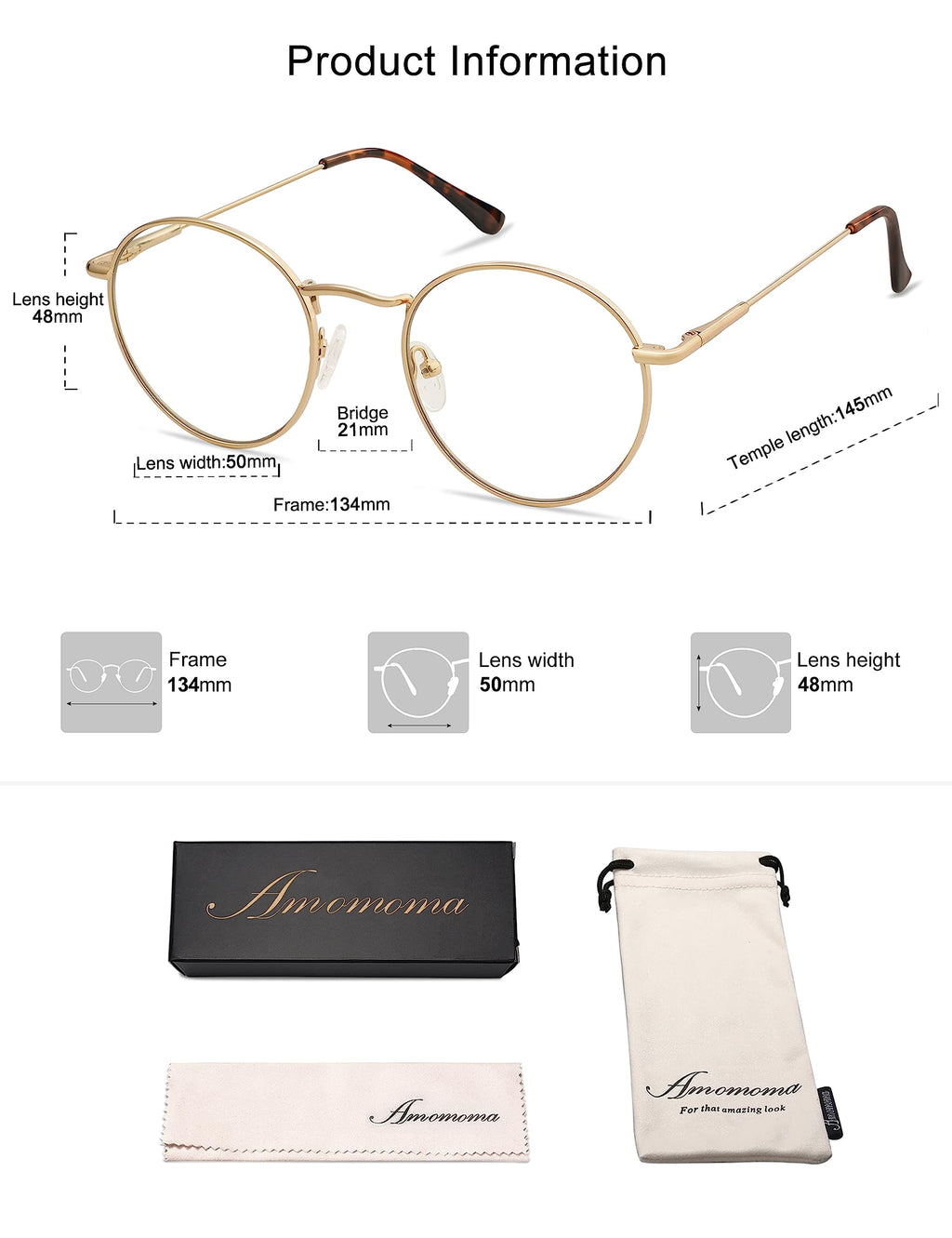 AMOMOMA 3-Pack Retro Round Reading Glasses for Men Women Trendy Blue Light Blocking Computer Readers Metal Frame AM6101 Mix (+1.50 Magnification Strength)