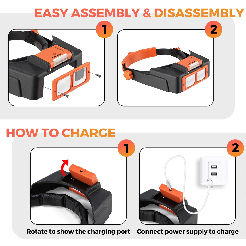 Headband Magnifier with Light, Rechargeable Magnifying Glasses for Close Work, 1.5X - 3.5X Magnify Headset with 4 Lenses, Jewelers Magnifying Glass Loupe Visor for Reading,Crafts, Hobby