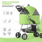 Magshion Foldable Pet Stroller, 3-in-1 Dog Travel Jogger with Detachable Carrier, Cup Holder, Storage Basket, Folding Carrier for Small/Medium Dogs & Cats Up to 33 lbs, Lawn Green Polka Dots