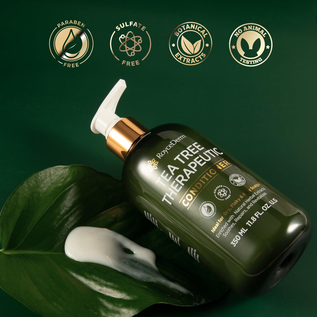 Roycederm Tea Tree Therapeutic Shampoo & Conditioner Set: Shampoo for Dry Scalp, Dandruff - Hydrating Conditioner for Itchy, Flaky Scalp