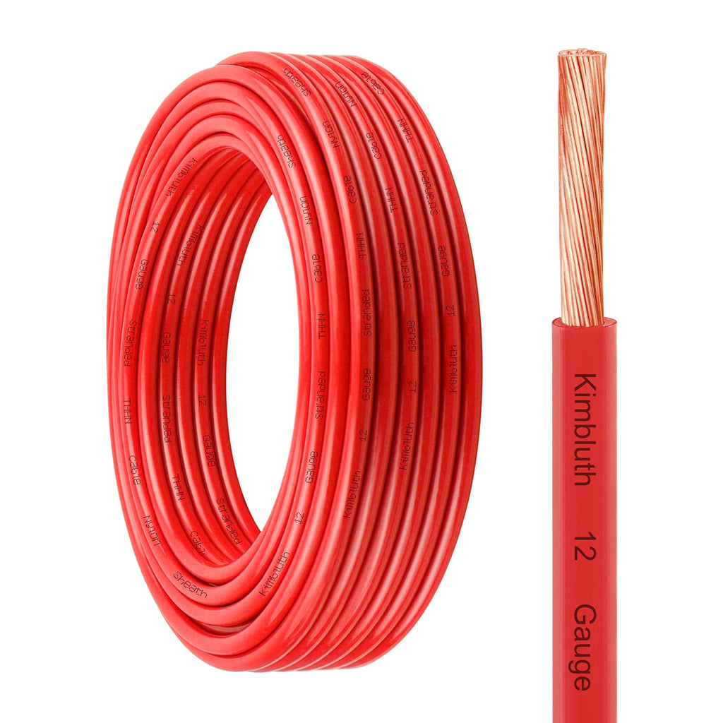 THHN Wire 12 Gauge 25 FT Stranded Copper Wire, 12 AWG Copper Wire Rated up to 600V Building Wire Nylon Jacket for Residential, CNC, Ground, Industrial (12 Gauge, Red)