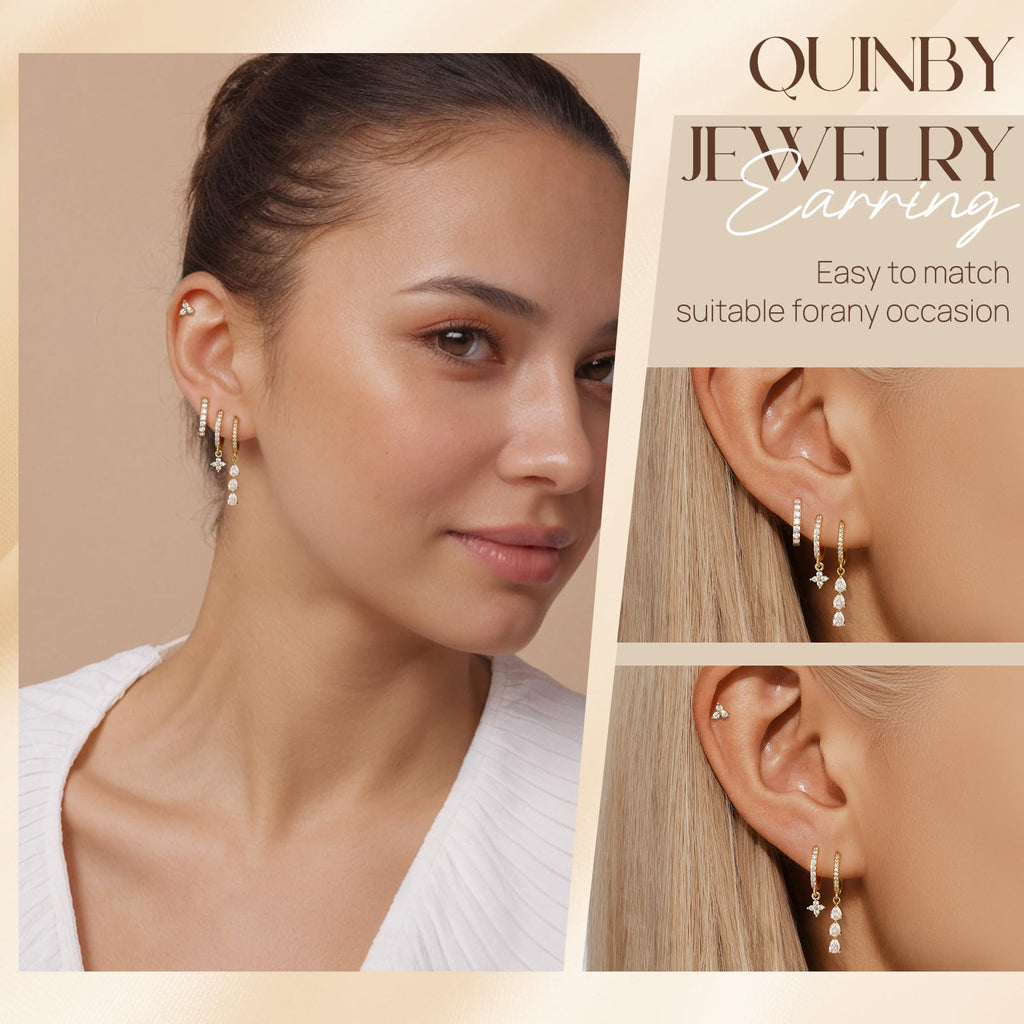Quinby Earrings For Women Trendy,14k Gold Plated Drop Earring For Women,Hypoallergenic Gold Earrings Dangle,Prom Earring Jewelry For Gift