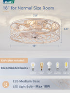 LEDIARY Caged Ceiling Fan with Light, Flush Mount Fandalier with Remote
