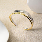 Desnuage Chunky Gold and Silver Cuff Bracelets Sterling Silver Two Tone Open Bangles Double Layer Irregular Wave Hammered Texture Bracelet for Women