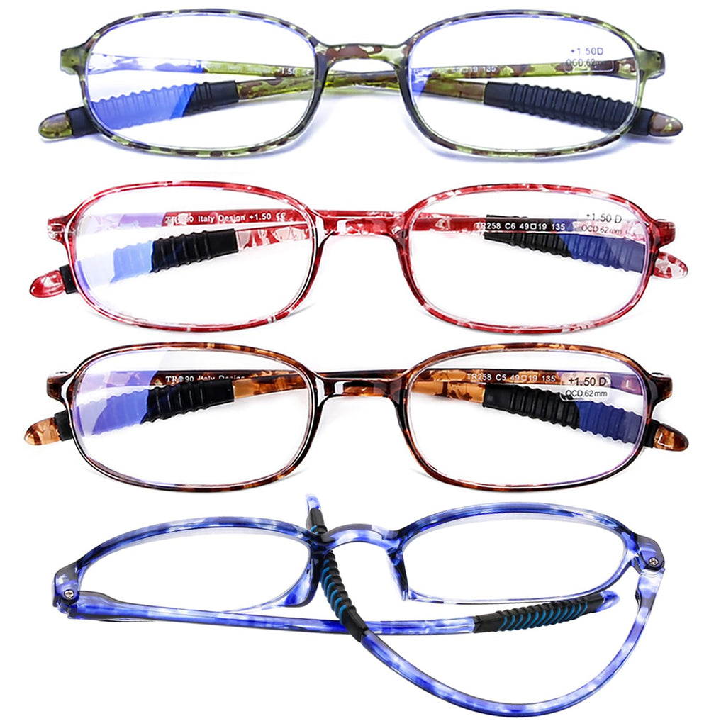 AQWANO 4 Pack Computer Reading Glasses Blue Light Blocking Lightweight TR90 Flexible Frame UV Protection Readers for Women Men +2.0