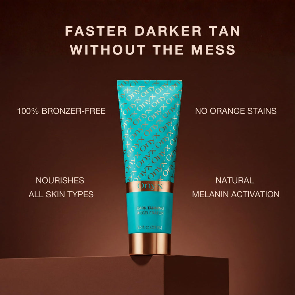 Onyx Strongest Dark Tanning Accelerator Lotion - Effective Tan Enhancer for Indoor & Outdoor Sun - Accelerates Melanin Production - No Stains & Streaks | Super Moisturizing | Tropical Scent | No-SPF