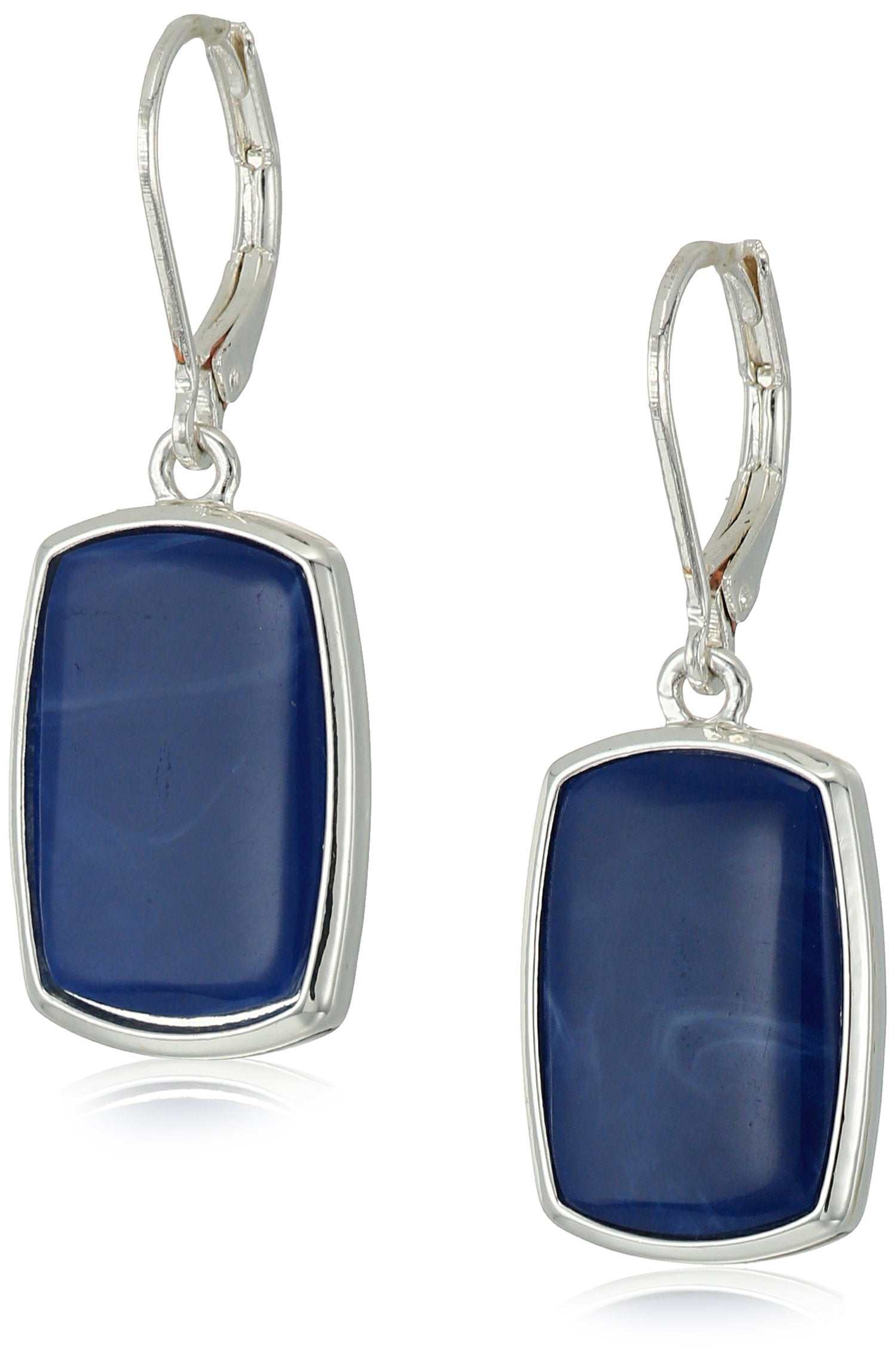 Nine West Silver Dangle Earrings for Women - Dangly Silver Earrings with Blue Denim Plastic Drops & Leverback Closure, 0.5in Chandelier Style - Prom Jewelry & Everyday Accessories