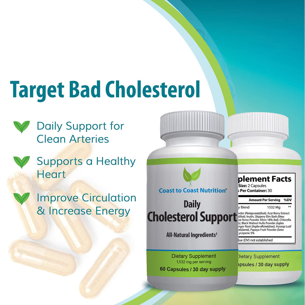 Coast to Coast Nutrition Cholesterol Support Supplement - Support Cardiovascular & Artery Performance, Target Bad LDL Levels & Plaque Calcium Buld-Up - Promote Circulation & Blood Flow - 60 Capsules