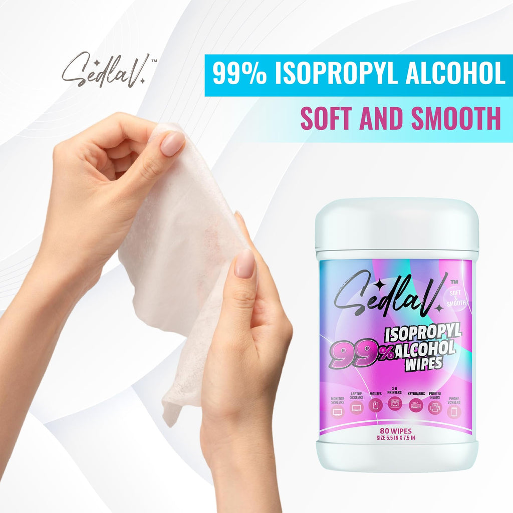 SEDLAV 99% Isopropyl Alcohol Wipes - 99% Rubbing Alcohol Wipes for Tech Use (80 Count Pack)