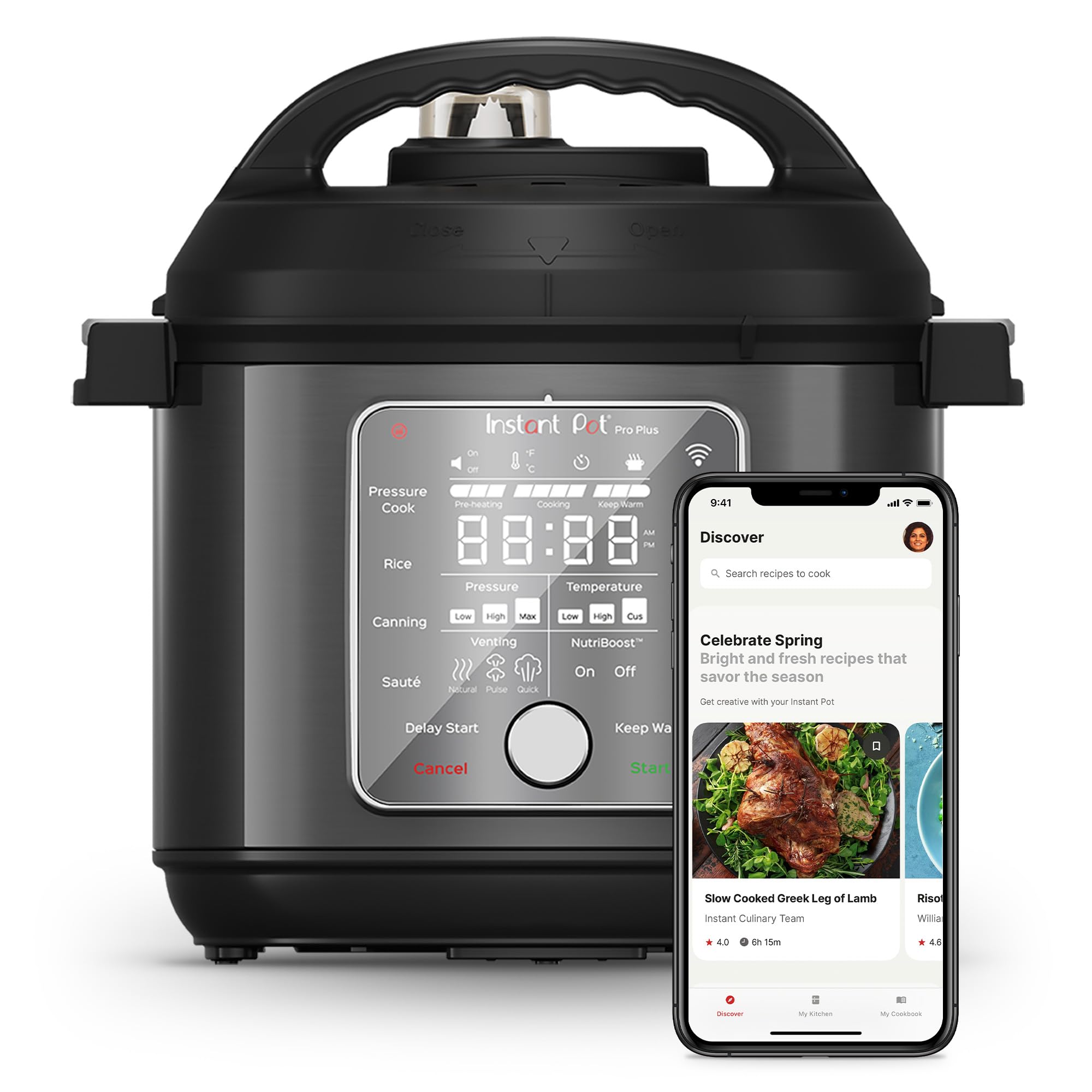 Instant Pot Pro Plus 10-in-1 Multi-Cooker, Electric Pressure Cooker, Slow Cook, Rice/Grain Cooker, Steamer, Sauté, Sous Vide, Yogurt Maker, Sterilizer, & Warmer, App With 800 Recipes, Black, 6 Quart