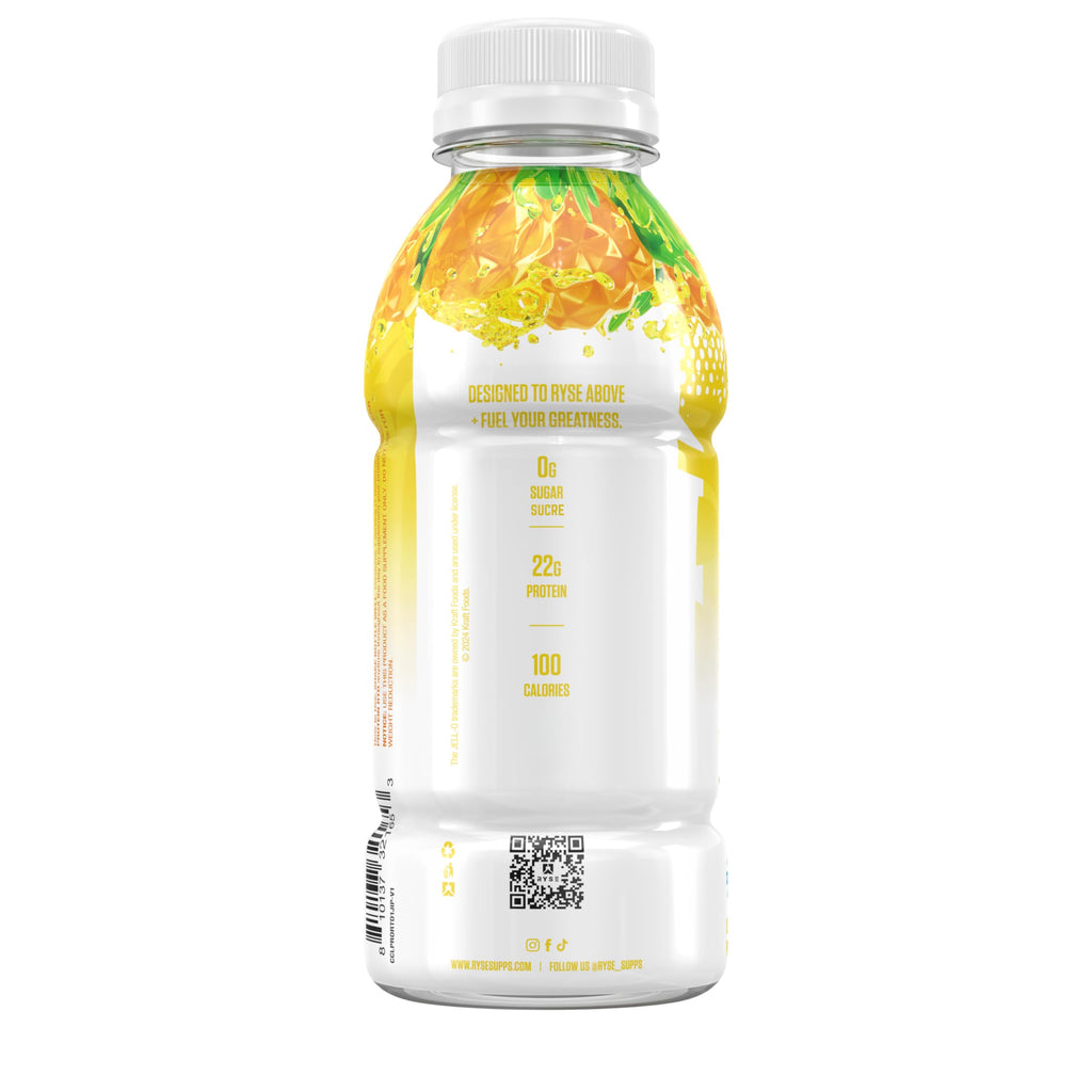 RYSE Clear Protein Drink - Jell-O Island Pineapple - 100 Calories, 22g Whey Isolate Protein Shake, Sugar-Free, 0g Fat & Lactose-Free - Refreshing Ready-to-Drink Beverage - 16.9 fl oz Bottles (12-Pack)