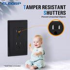 ELEGRP Decorator Wall Receptacle Outlet, Tamper Resistant 15A 125V Standard Electrical Wall Outlet, Residential Grade, Self-grounding, with Screwless Wall Plate, UL (50 Pack, Glossy Black)
